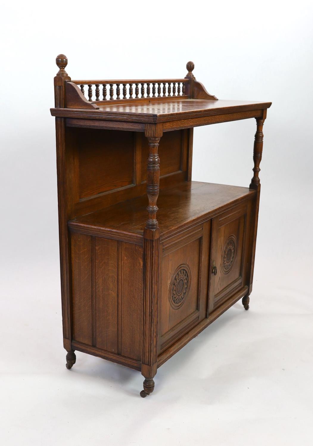 A late Victorian oak buffet, width 113cm depth 47cm height 133cm - Image 4 of 4