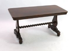 An early Victorian rectangular rosewood centre table, with turned spiral stretcher, width 147cm