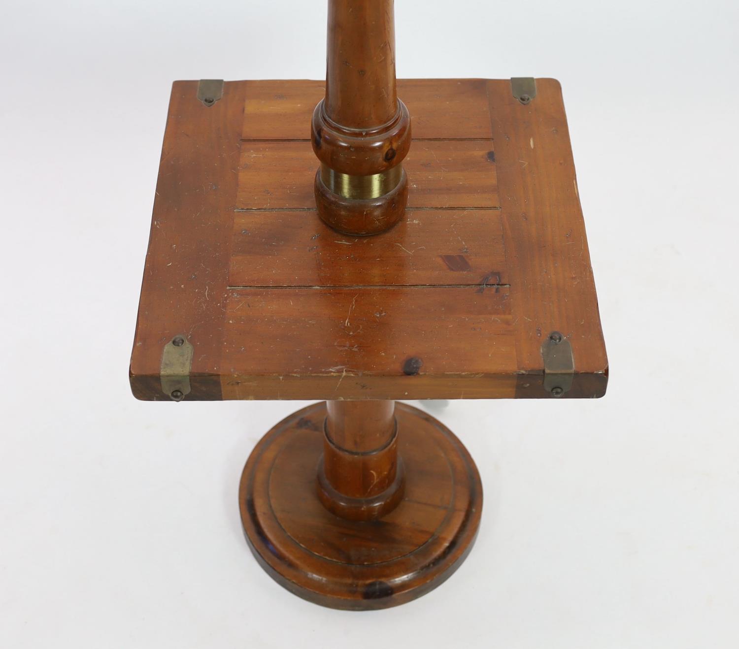 A pine and walnut standard lamp, with square mid tier, height 118cm - Image 2 of 3