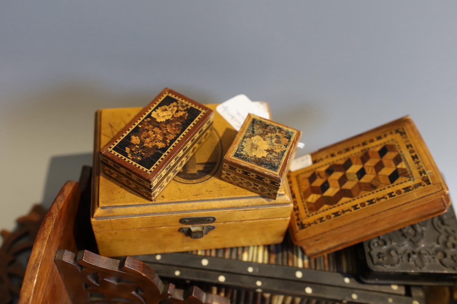 A Tunbridge ware stamp box, a similar needle box, a Victorian daguerrotype, a Sorrento box and - Image 4 of 7