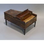 A 19th century French simulated burr walnut musical jewellery casket, modelled as a piano forte,