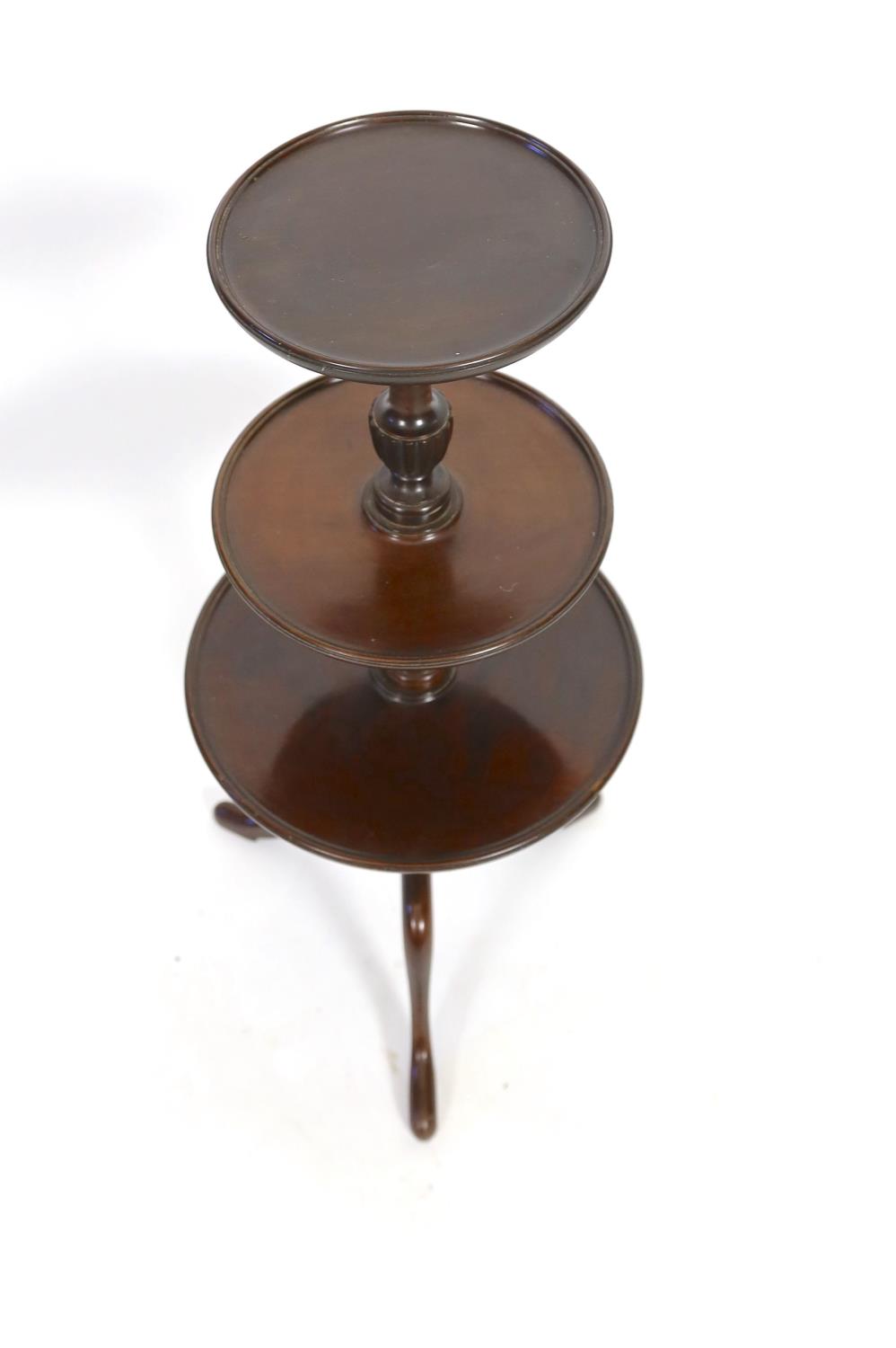 An Edwardian George III style mahogany three tier revolving dumb waiter, on cabriole tripod, - Image 2 of 2