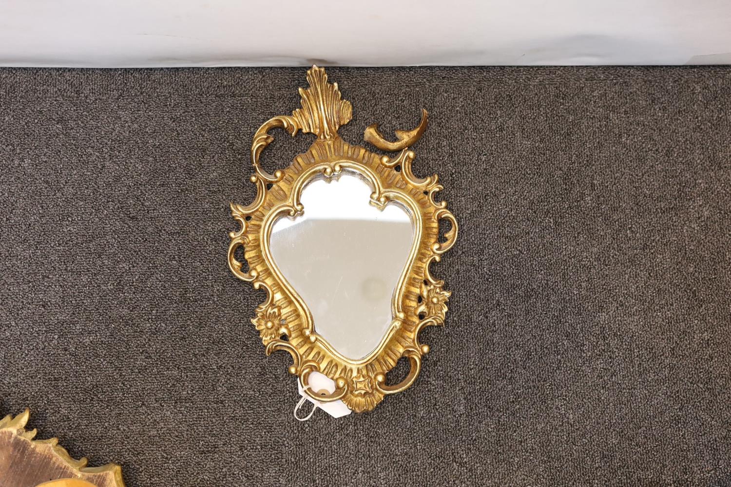 A pair of George III style giltwood cartouche wall mirrors, height 60cm, together with two similar - Image 6 of 7