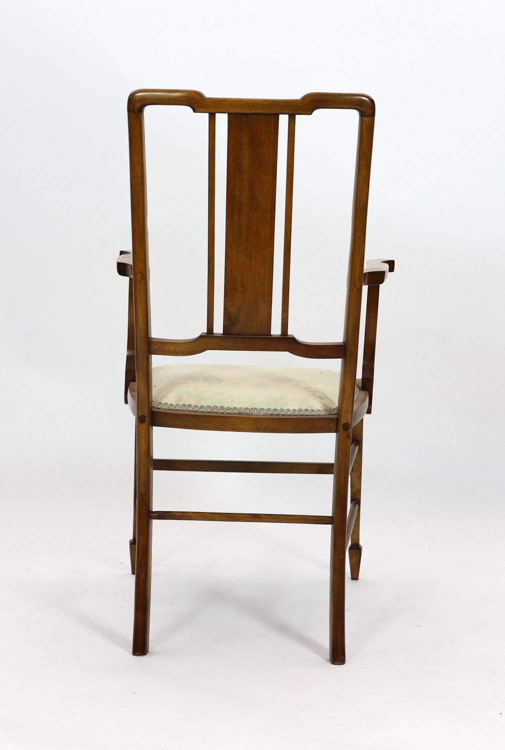 An Edwardian inlaid mahogany elbow chair, width 51cm depth 45cm height 96cm, and two Edwardian - Image 4 of 4