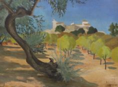 After Henry Bishop, oil on board, Spanish landscape, bears signature and date 1935, 45 x 61cm,