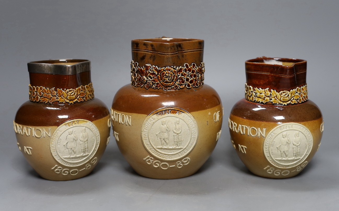 National Rifle Association, salt glazed stoneware, three jugs and four tumblers, 1860-1889, - Image 3 of 3