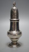 An early George III silver pepper, with interior cap with finial?, John Delmester, London, 1760,