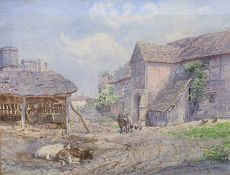 Henry Moore RA (1831-1895), pencil and watercolour, 'The Earl of Leicster's Barn, Kenilworth