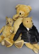 A large 1960's mohair bear, 75cm, a Chiltern 1930's bear, 50cm, and an English bear, dressed in