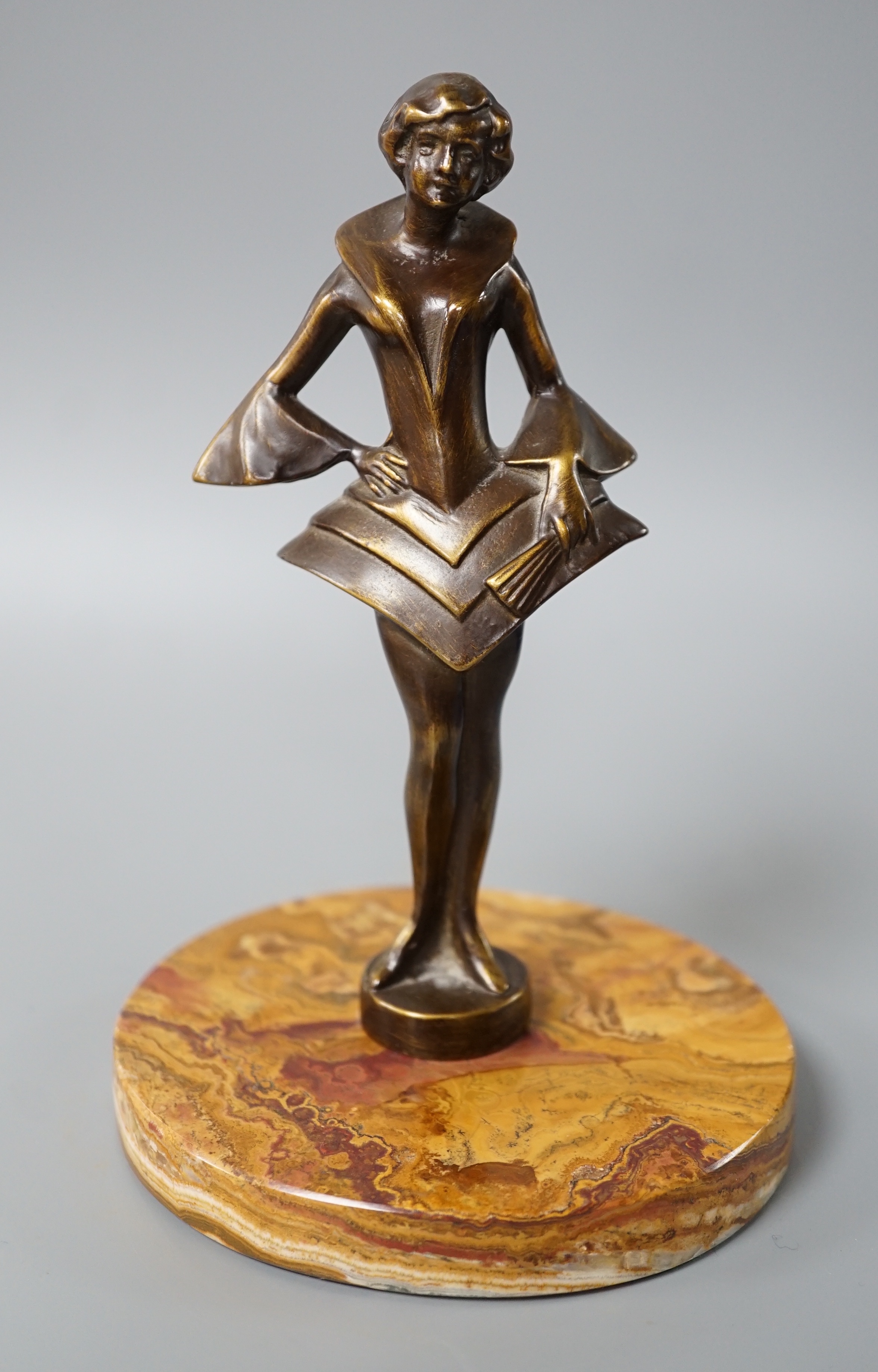 An Art Deco style bronze figure of a woman,17 cms high.