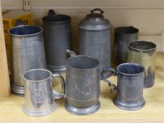 Seven pewter tankards relating to shooting clubs and artillery volunteers, and a smaller similar