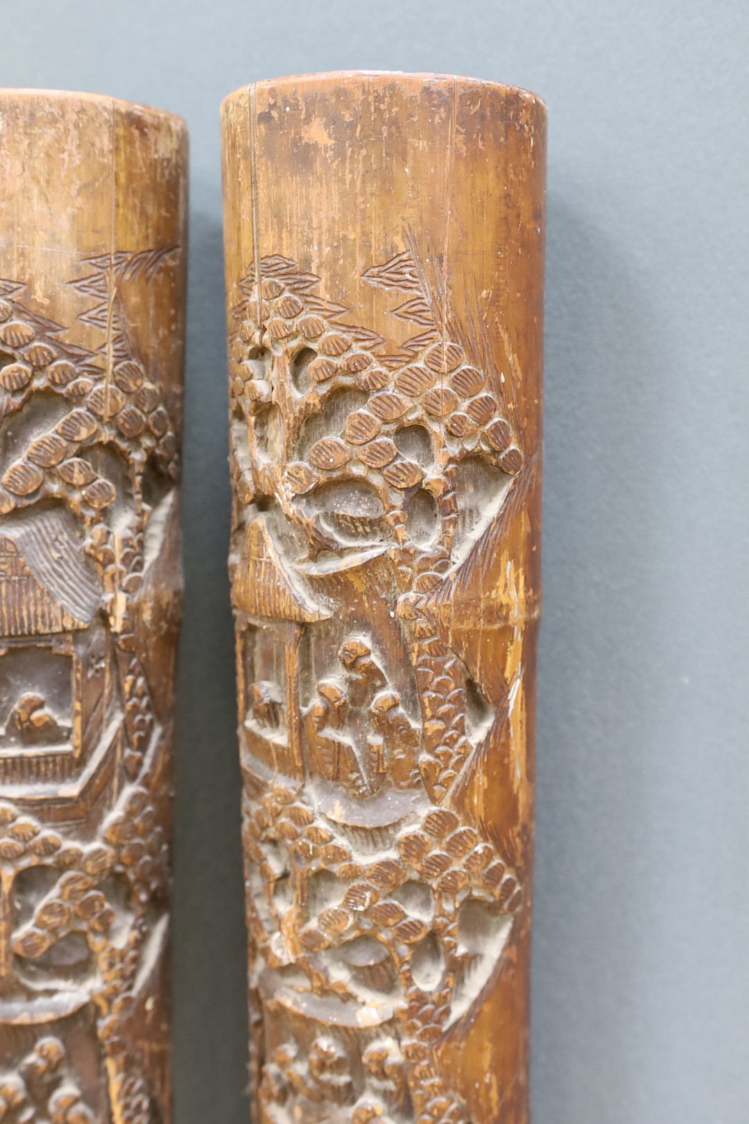 A pair of early 20th century Chinese carved bamboo chutes70cm - Image 2 of 6
