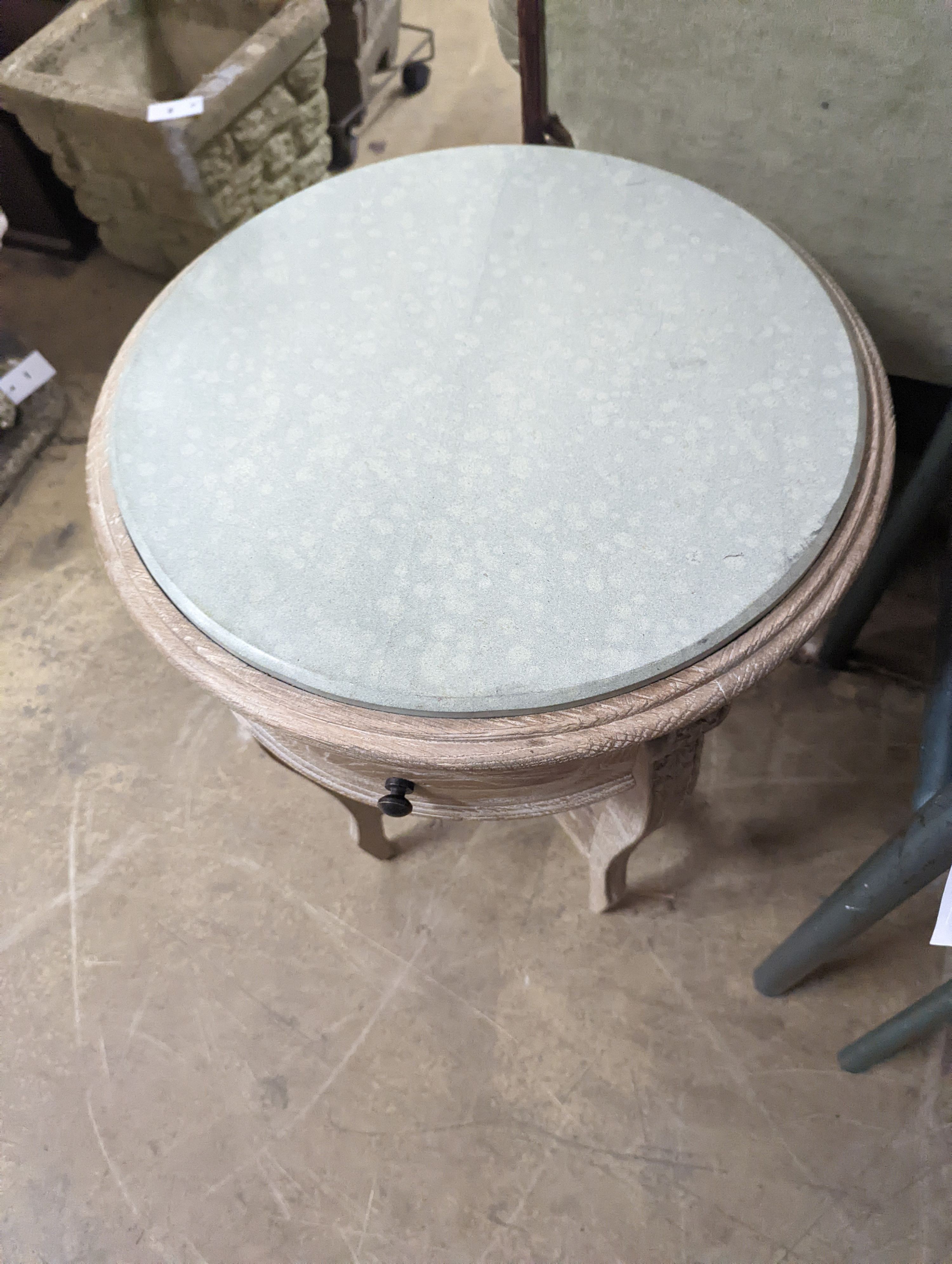 A pair of circular bleached oak occasional tables, stone inset tops, diameter 44cm, height 60cm - Image 2 of 4