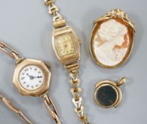 A lady's 9ct gold manual wind wrist watch, on a 9ct expanding bracelet gross 13.6 grams, one other