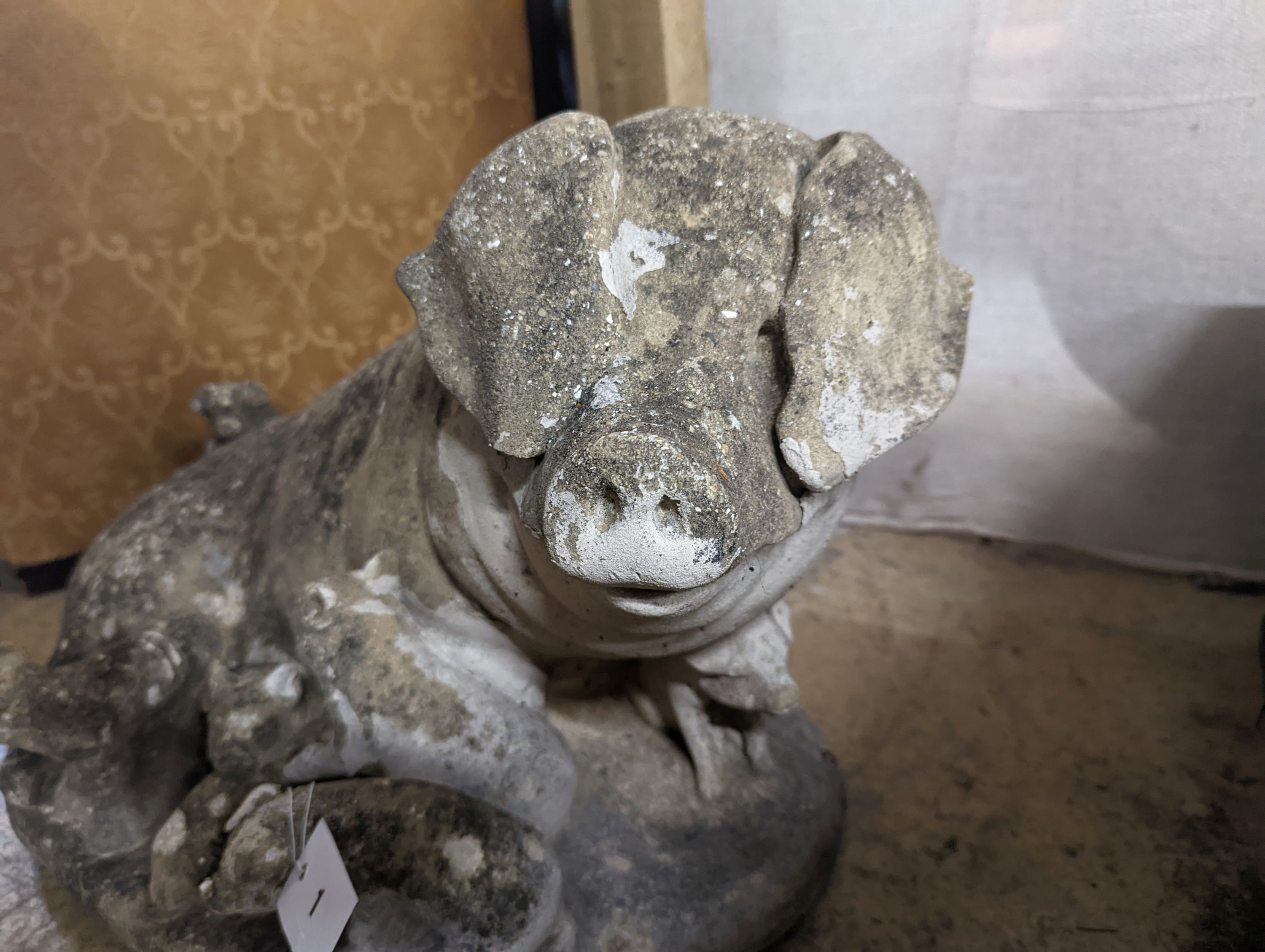 A reconstituted stone garden ornament of a sow with piglets, width 56cm, height 35cm - Image 2 of 5