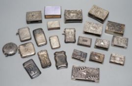 A small collection of nine mainly early 20th century silver or sterling vesta cases, largest 60mm