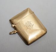 A George V 9ct gold vest case, with engraved monogram, William Neale Ltd, Chester, 1911, 46mm, gross