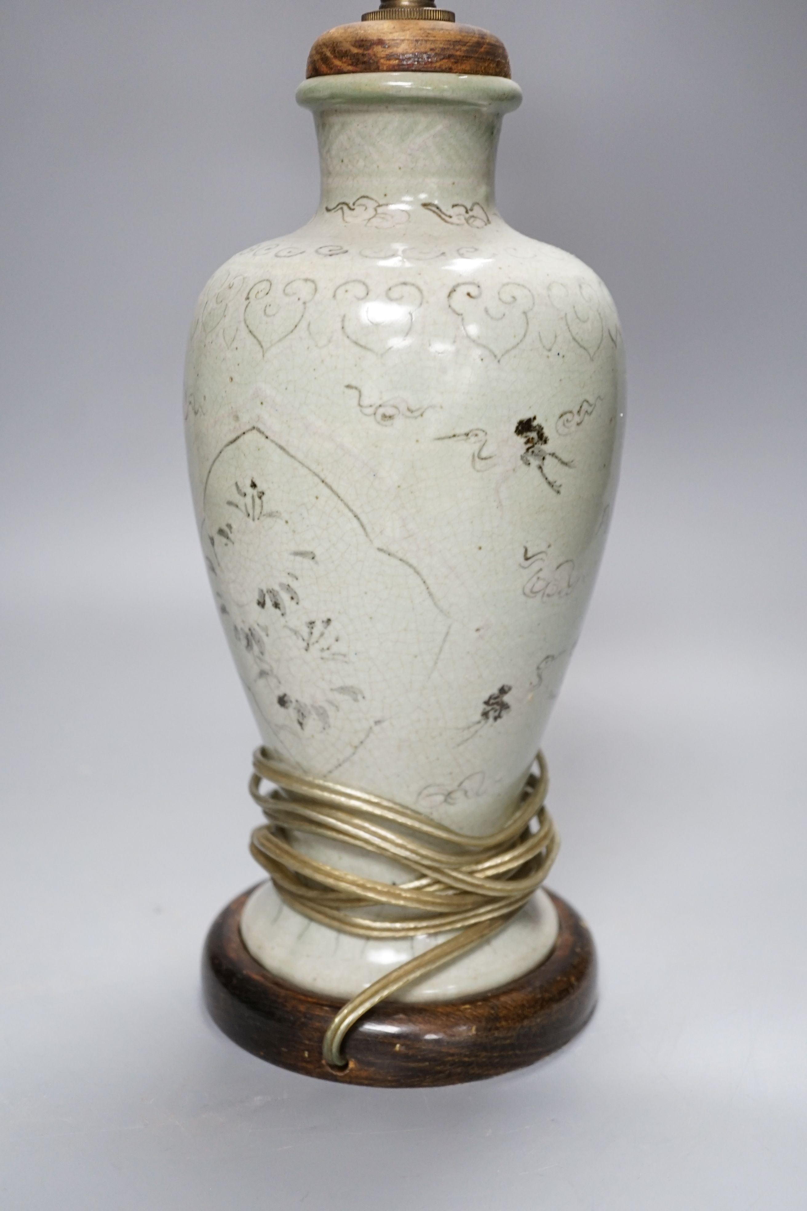 A Korean celadon vase lamp, total height 51cm - Image 4 of 4