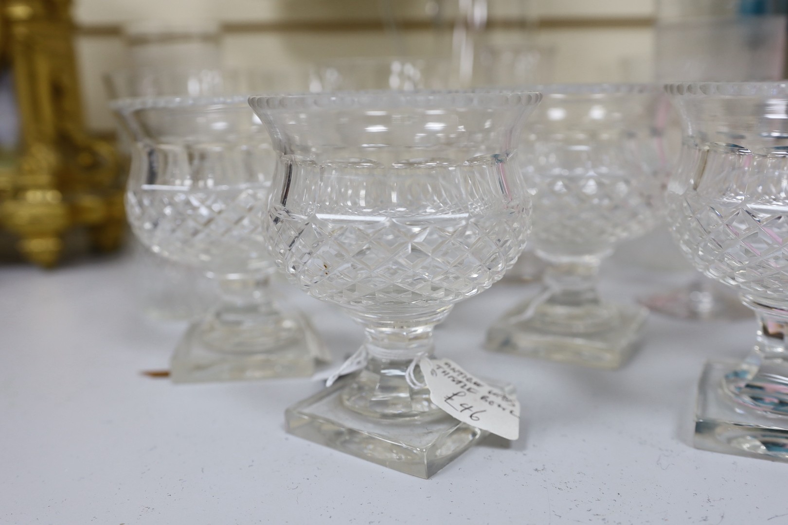 A set of four Victorian glass pedestal bowls and etched glassware,Jug 28 cms high (14) - Image 2 of 4