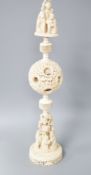 A boxed 19th century Chinese ivory concentric puzzle ball 41cm