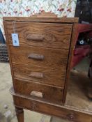 An early 20th century oak four drawer filing chest, width 40cm, depth 52cm, height 55cm