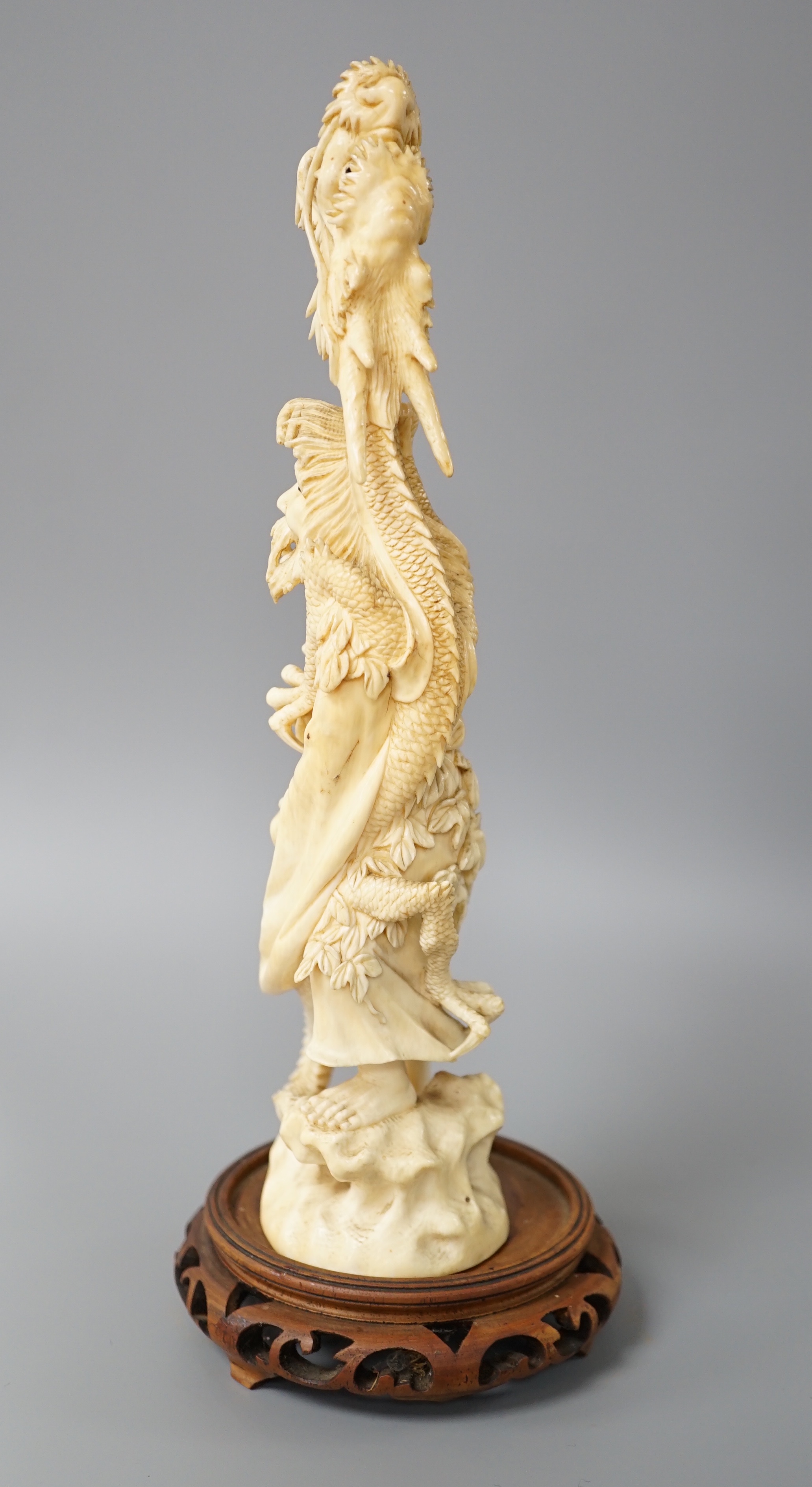 A Japanese ivory okimono of Shoshi Sennin and a dragon, early 20th century, signed, associated - Image 7 of 8