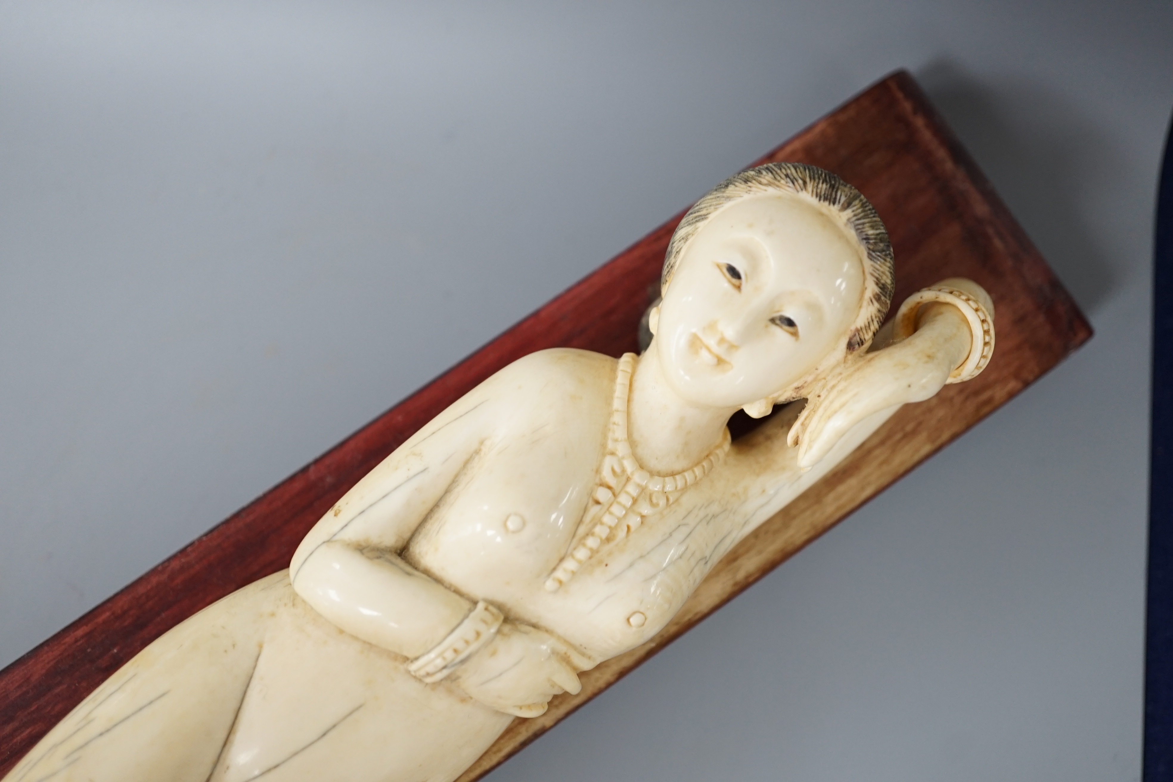 A Chinese carved ivory medicine figure, late 19th/early 20th century, wood stand. 25cm excl stand - Image 2 of 5