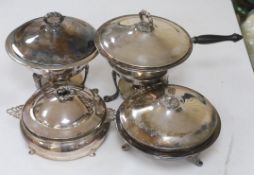 A pair of silver plated bain marie and two matching tureens with covers