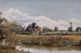 Miss Florence White (fl.1895-1930), oil on canvas, River landscape, signed and dated '84, 30 x 45cm