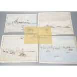 Nelson Dawson (1859-1941), four original watercolours, warships at sea;1. Warship, gunboat and bi-