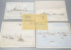 Nelson Dawson (1859-1941), four original watercolours, warships at sea;1. Warship, gunboat and bi-