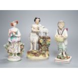 A Chelsea-Derby bocage figure, 16cm, 19th century pearlware figure of Cupid disguised and one