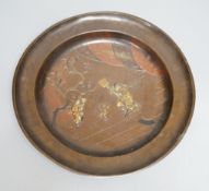 A Japanese inlaid bronze dish - 30cm diameter