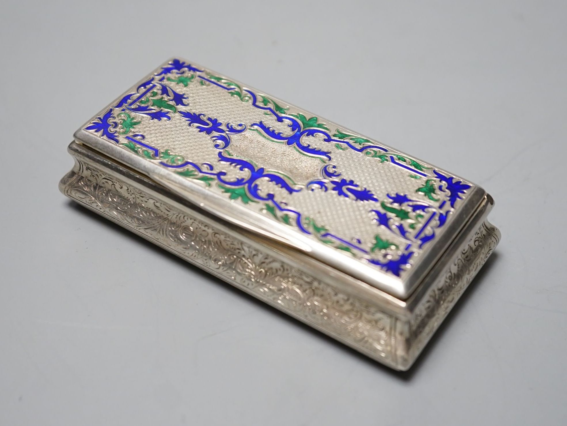 A 19th century Austro-Hungarian white metal and two colour enamel snuff box, with interior - Image 2 of 6