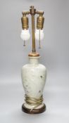 A Korean celadon vase lamp, total height 51cm