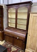 A Victorian mahogany cylinder bureau bookcase, width 130cm, depth 59cm, height 216cm