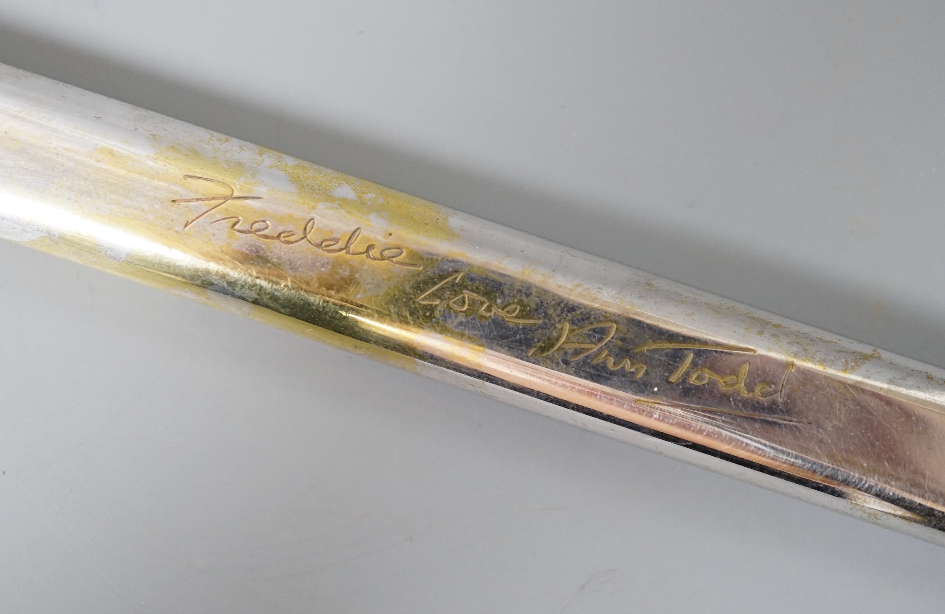 A silver plated novelty Dunhill ‘ruler’ lighter, inscribed by the actress Ann Todd,16.5 cms long. - Image 5 of 5