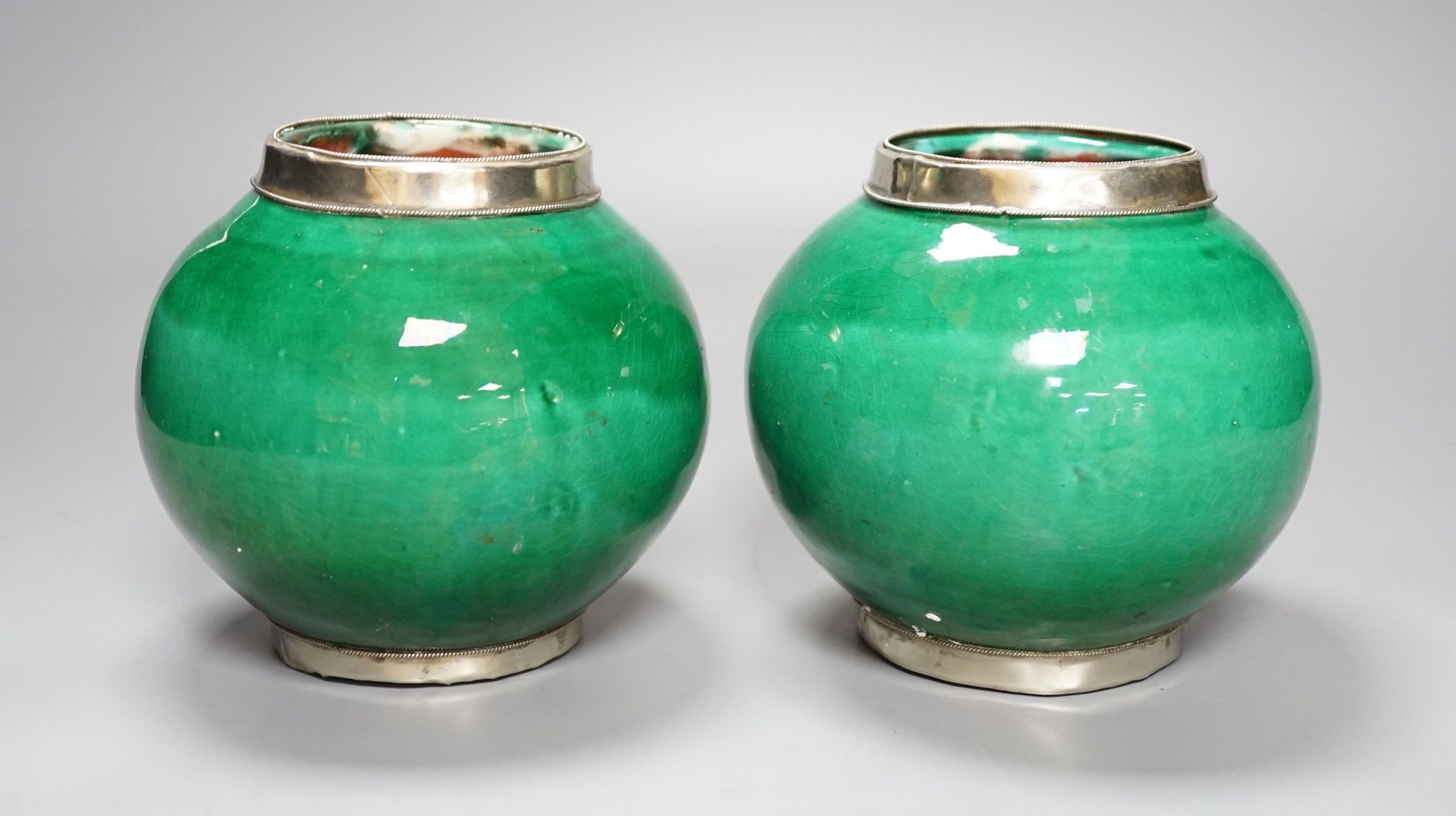 A pair of Tibetan green glazed vases - 14cm high - Image 2 of 4