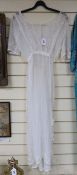 A late 19th early / 20th century fine muslin ladies summer dress, with a white worked bodice trimmed