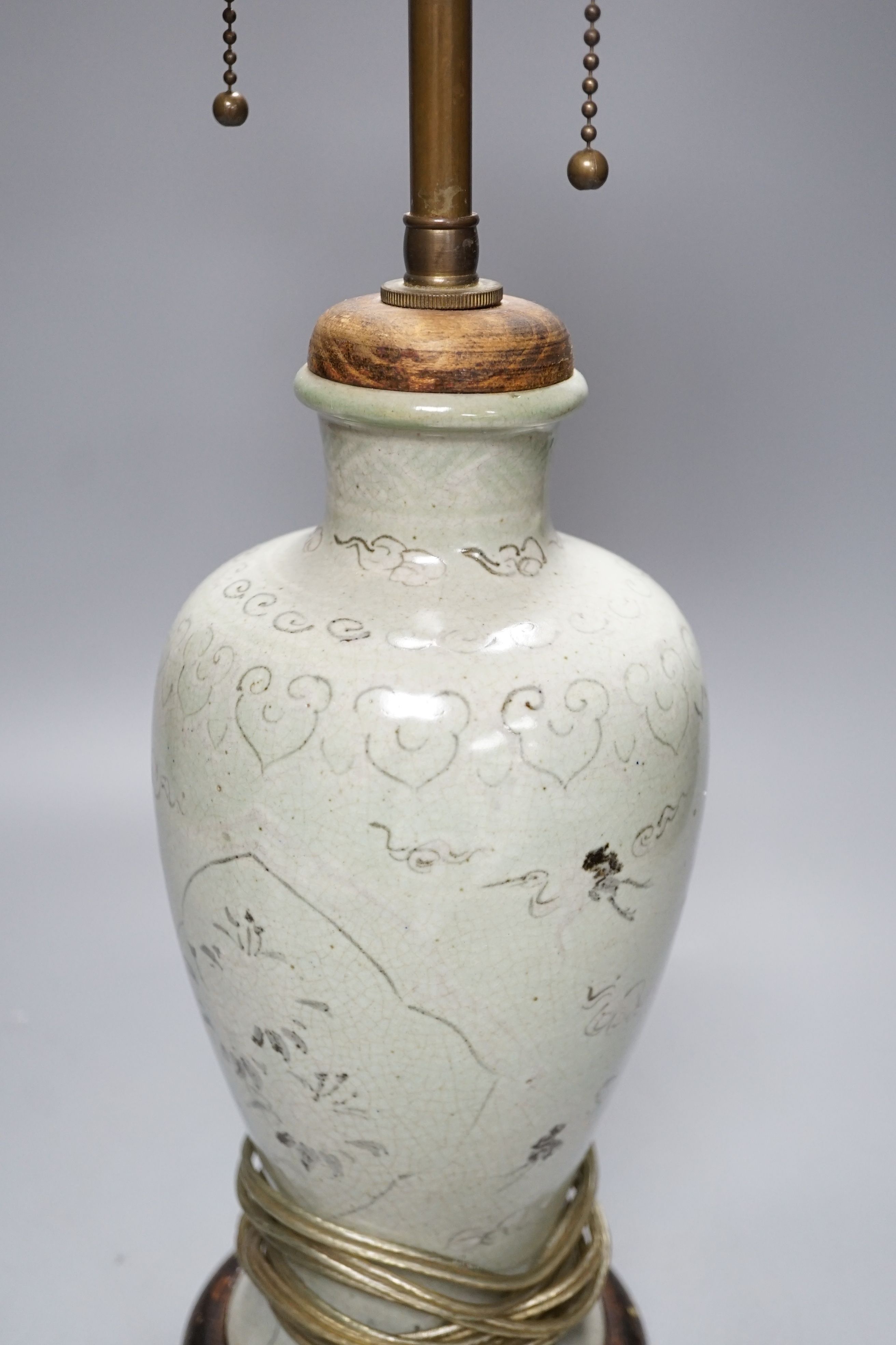 A Korean celadon vase lamp, total height 51cm - Image 3 of 4