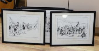 William McDowell (1888-1950), eight black and white prints, Cavemen cartoons, signed in pencil, 31 x