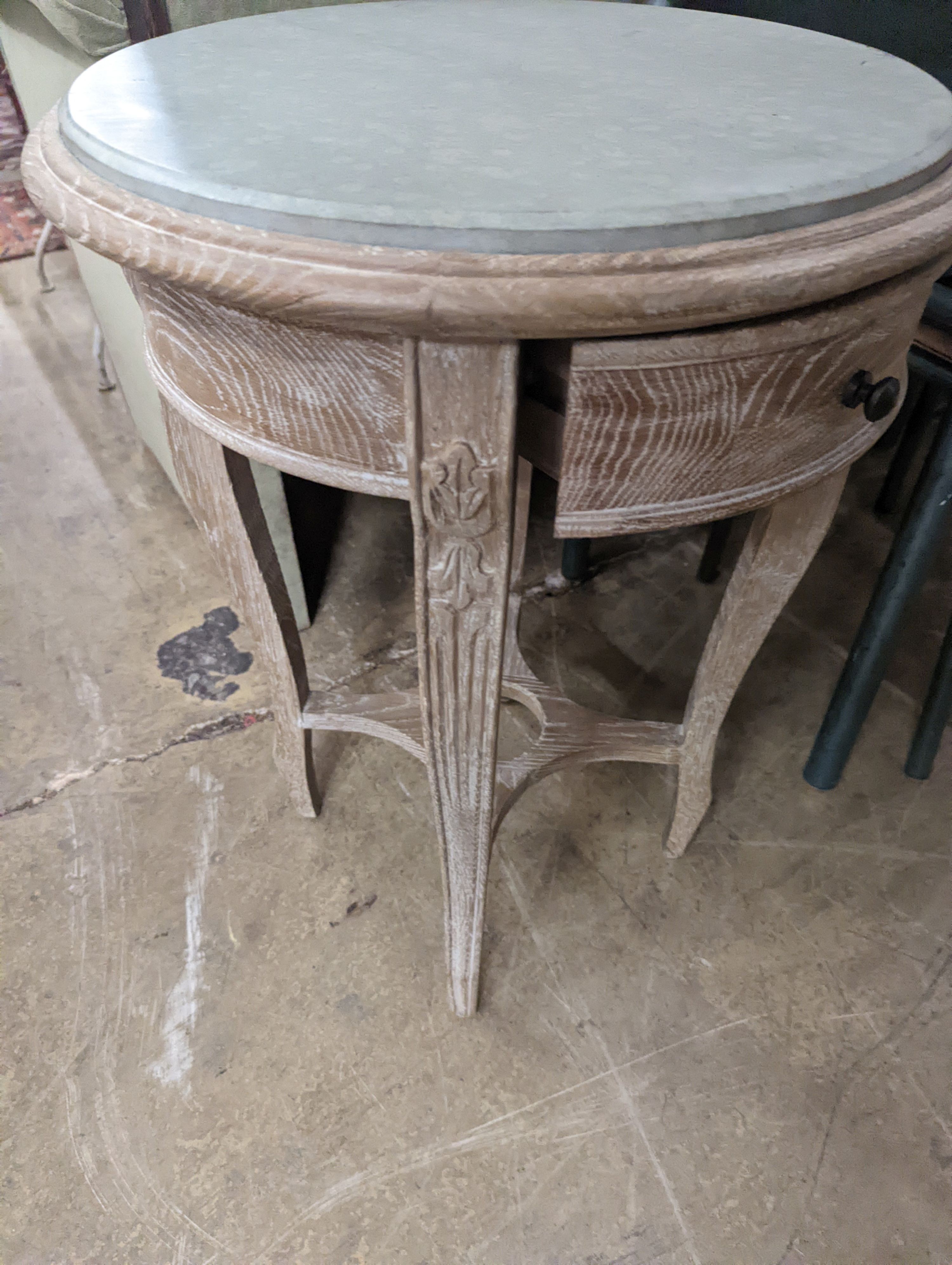 A pair of circular bleached oak occasional tables, stone inset tops, diameter 44cm, height 60cm - Image 3 of 4