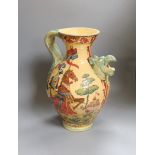 A contemporary pottery vase depicting medieval scenery - 44cm high