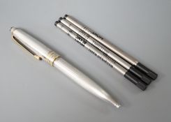 Mont Blanc Meisterstuck silver ballpoint pen with three Mont Blanc refills