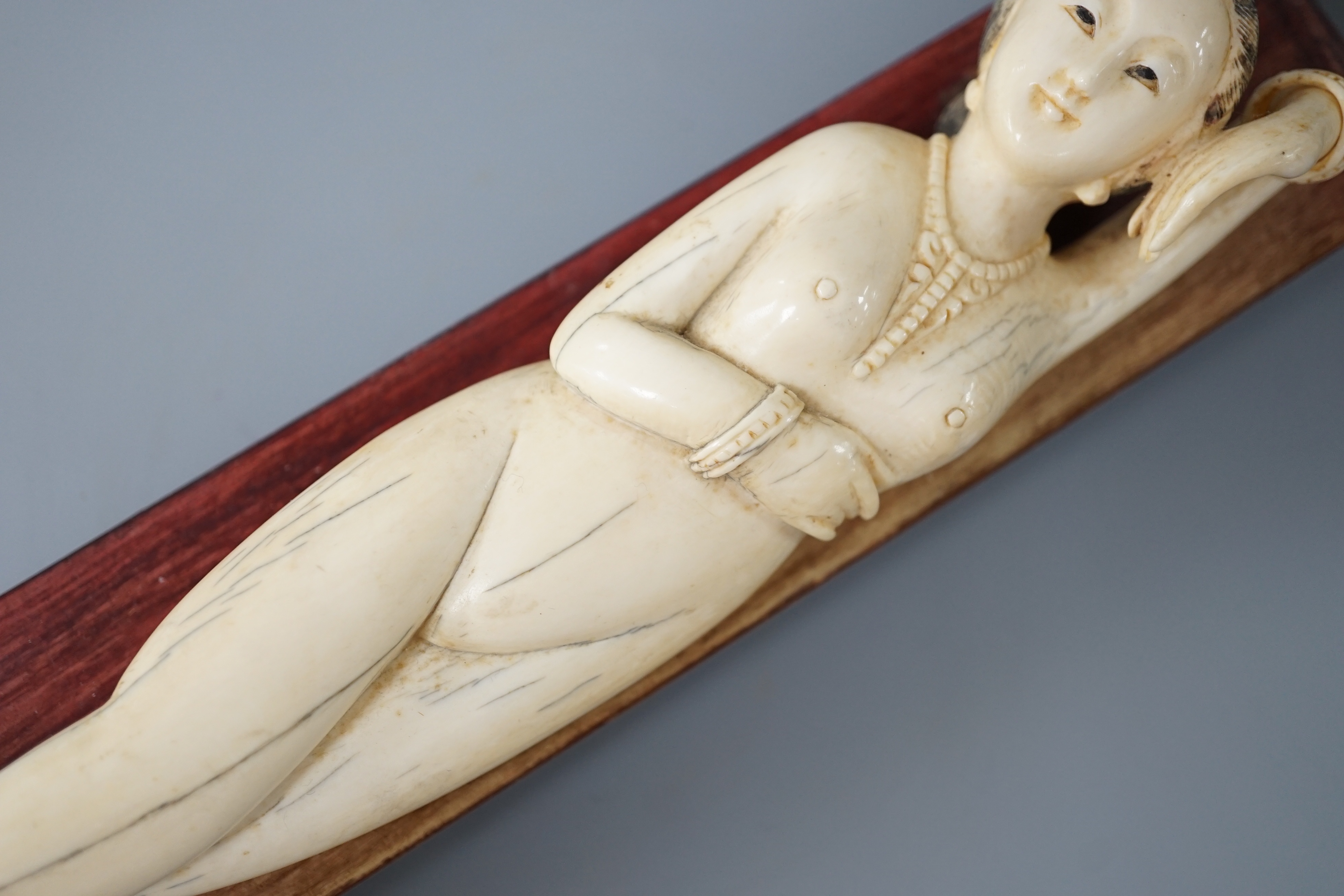 A Chinese carved ivory medicine figure, late 19th/early 20th century, wood stand. 25cm excl stand - Image 3 of 5