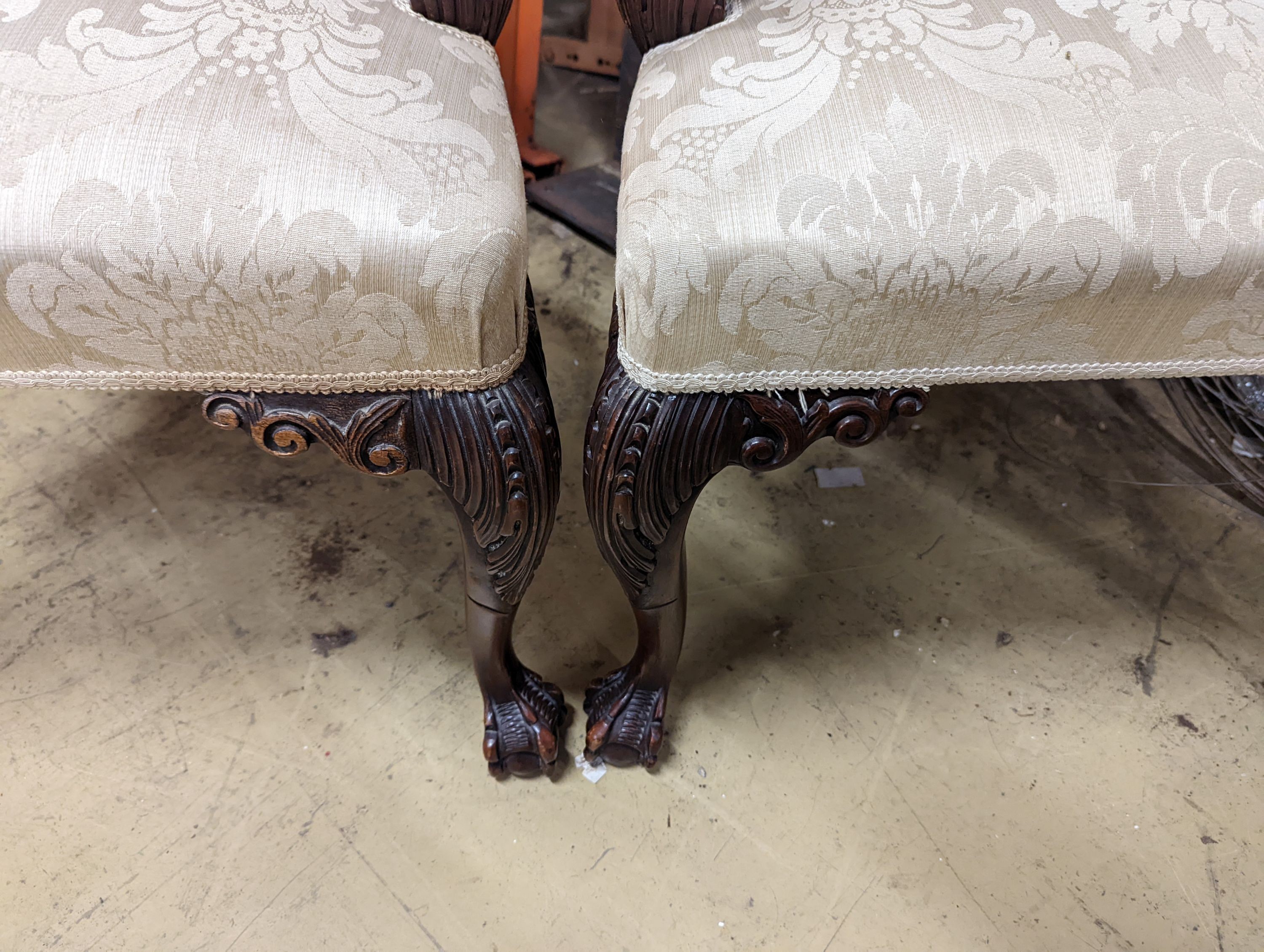 A pair of Chippendale revival mahogany elbow chairs, width 60cm, depth 50cm, height 102cm - Image 5 of 5