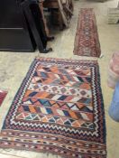 A Kilim polychrome flatweave rug, 168 x 132cm together with a Hamadan red ground runner