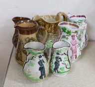 A Doulton Lambeth South Africa 1900 commemorative jug, 21cm, two relief moulded Volunteer jugs and