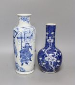 Two 19th century Chinese blue and white vases - 24cm, 20cm