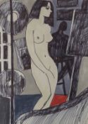 Sidney Horne Shepherd (1909–1993), ink and watercolour, Female nude in a studio, signed, 26 x 19cm